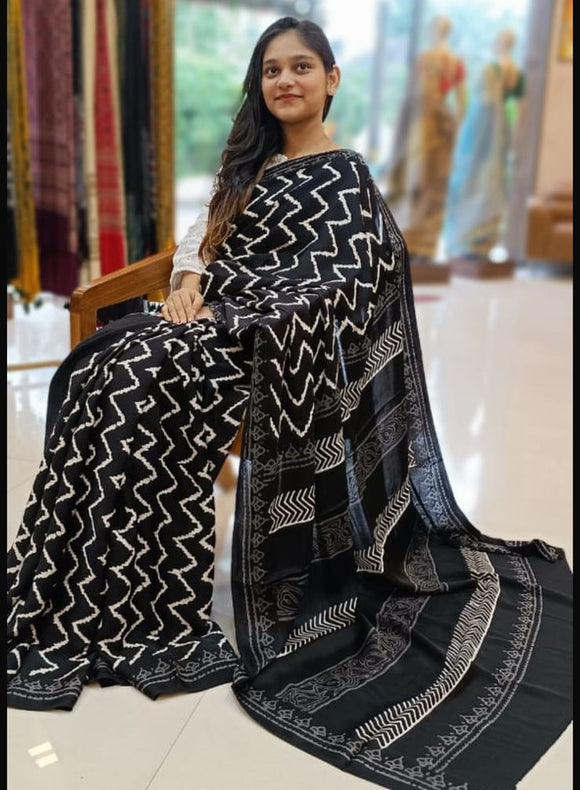 Jet Black Modal Silk Sarees - PRV5255