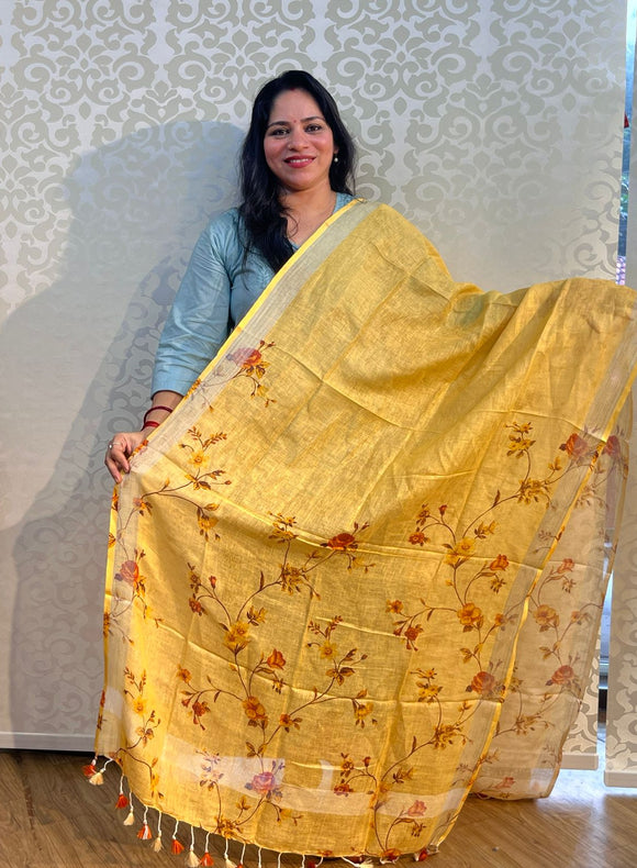 Linen cotton floral design dupatta - PAR555