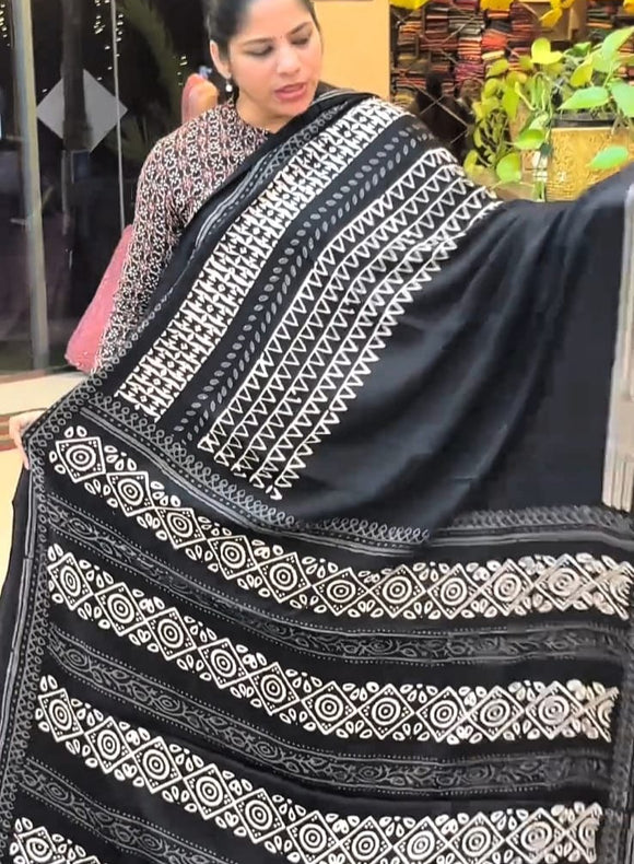 Ajrakh modal silk saree ZA7788