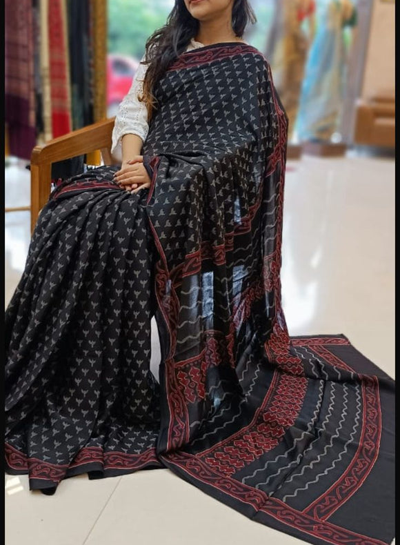 Jet Black Modal Silk Sarees - PRV5255