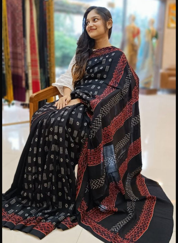 Jet Black Modal Silk Sarees - PRV5255