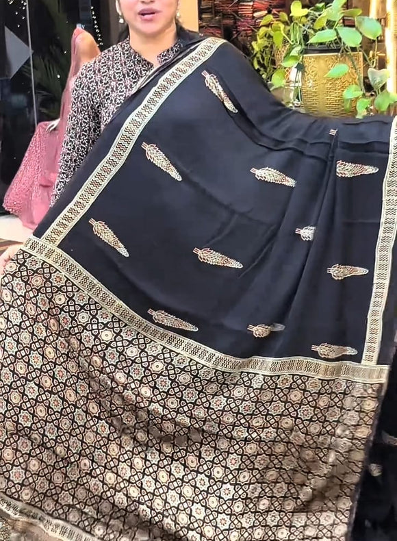 Ajrakh modal silk saree ZA7788