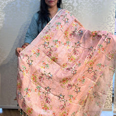 Linen cotton floral design dupatta - PAR555