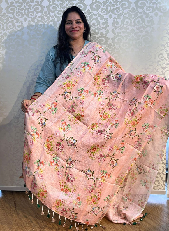 Linen cotton floral design dupatta - PAR555