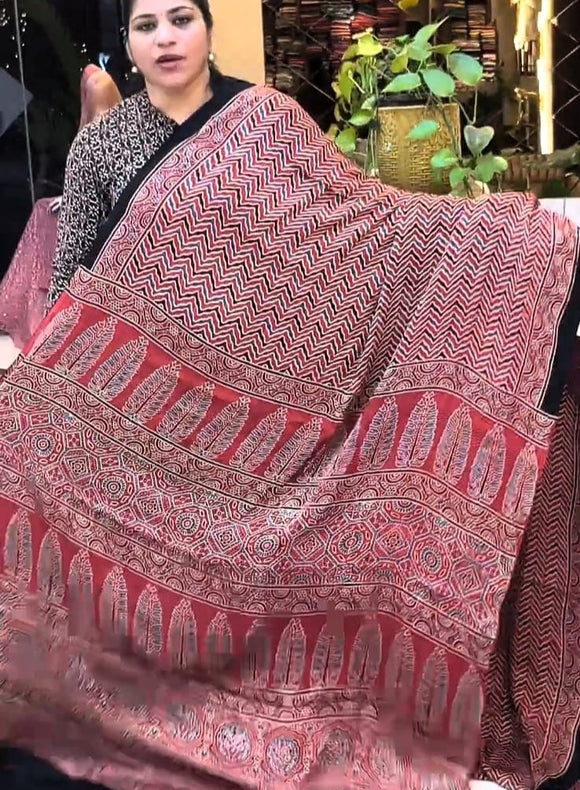 Ajrakh modal silk saree ZA7788