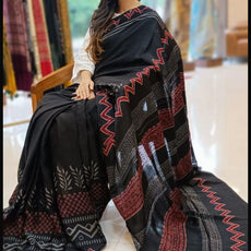 Jet Black Modal Silk Sarees - PRV5255