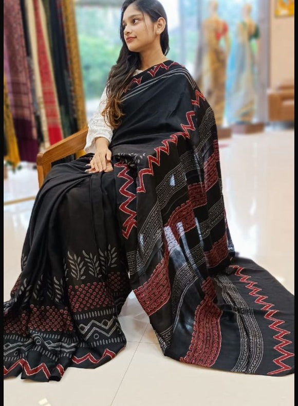 Jet Black Modal Silk Sarees - PRV5255