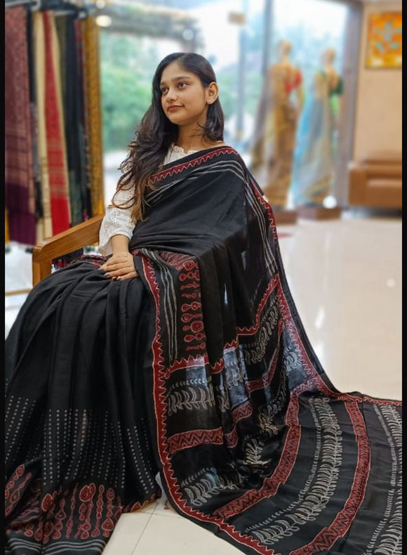 Jet Black Modal Silk Sarees - PRV5255