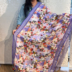 Linen cotton floral design dupatta - PAR555