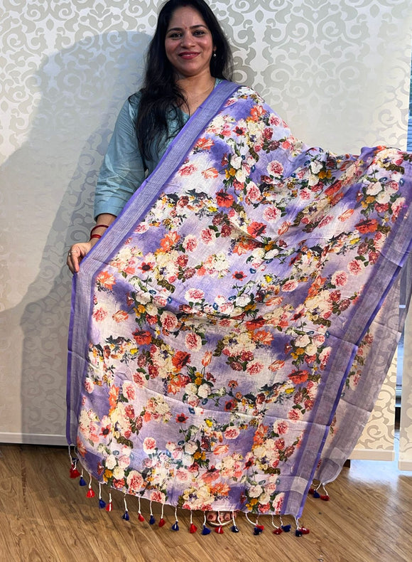 Linen cotton floral design dupatta - PAR555