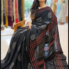 Jet Black Modal Silk Sarees - PRV5255