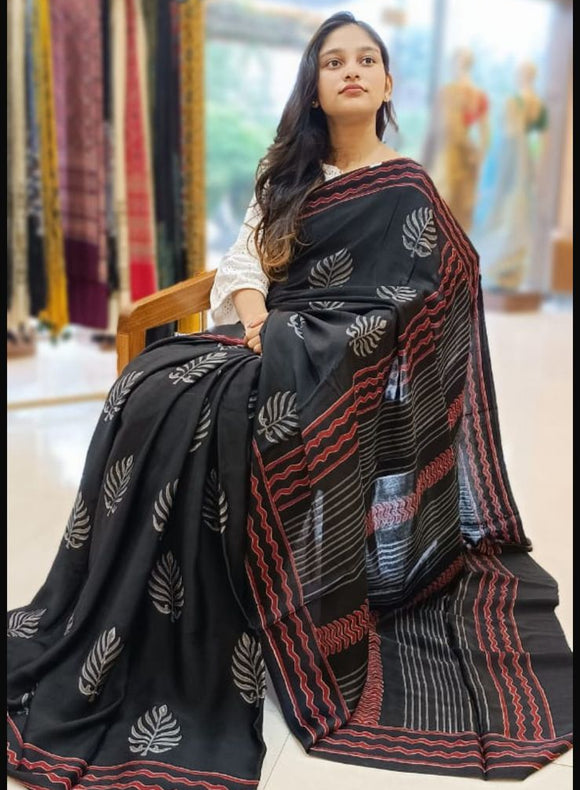 Jet Black Modal Silk Sarees - PRV5255