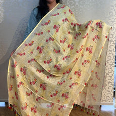 Linen cotton floral design dupatta - PAR555