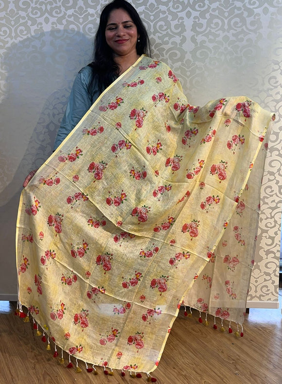 Linen cotton floral design dupatta - PAR555