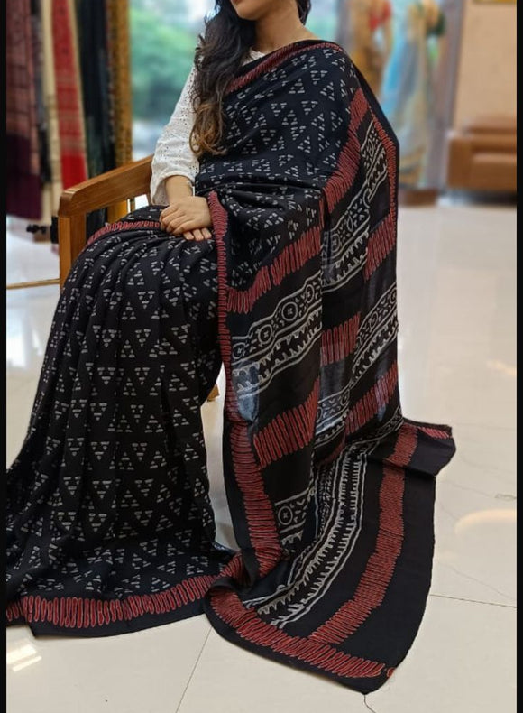 Jet Black Modal Silk Sarees - PRV5255