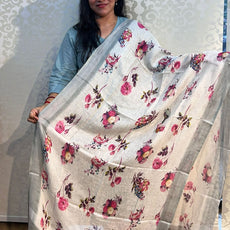 Linen cotton floral design dupatta - PAR555