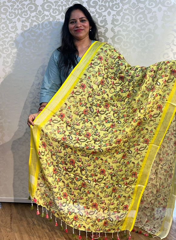 Linen cotton floral design dupatta - PAR555