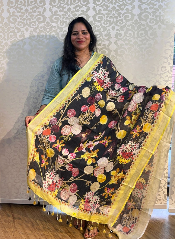 Linen cotton floral design dupatta - PAR555