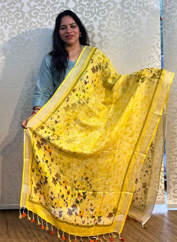 Linen cotton floral design dupatta - PAR555