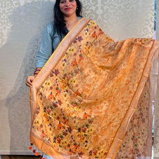 Linen cotton floral design dupatta - PAR555