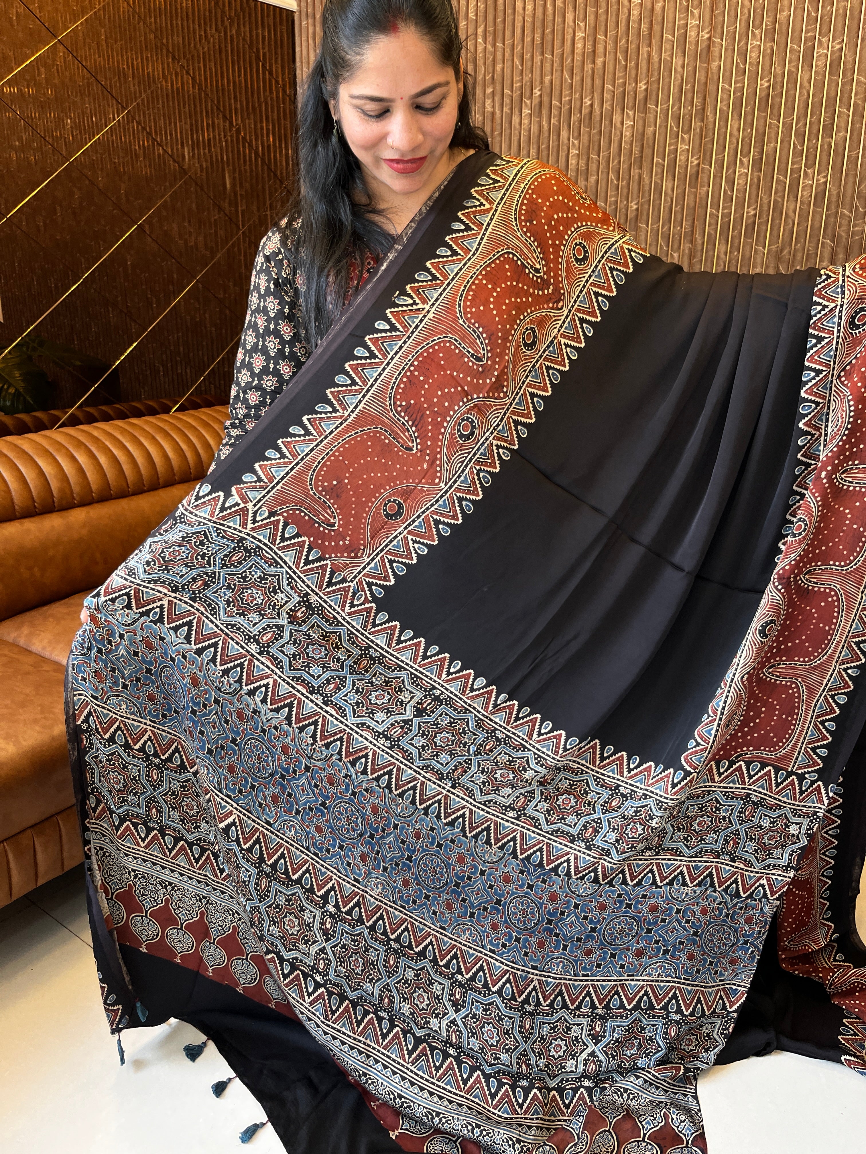 Ajrak modal silk saree