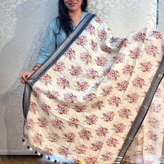 Linen cotton floral design dupatta - PAR555