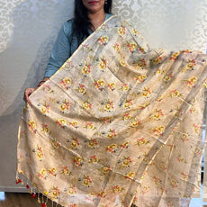 Linen cotton floral design dupatta - PAR555