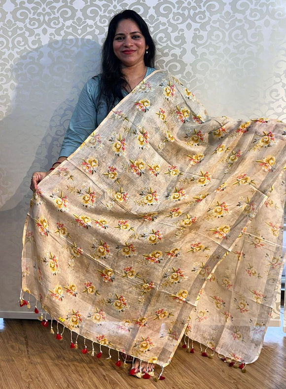 Linen cotton floral design dupatta - PAR555