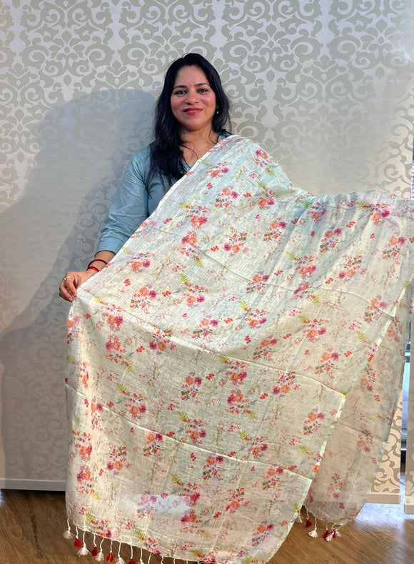 Linen cotton floral design dupatta - PAR555