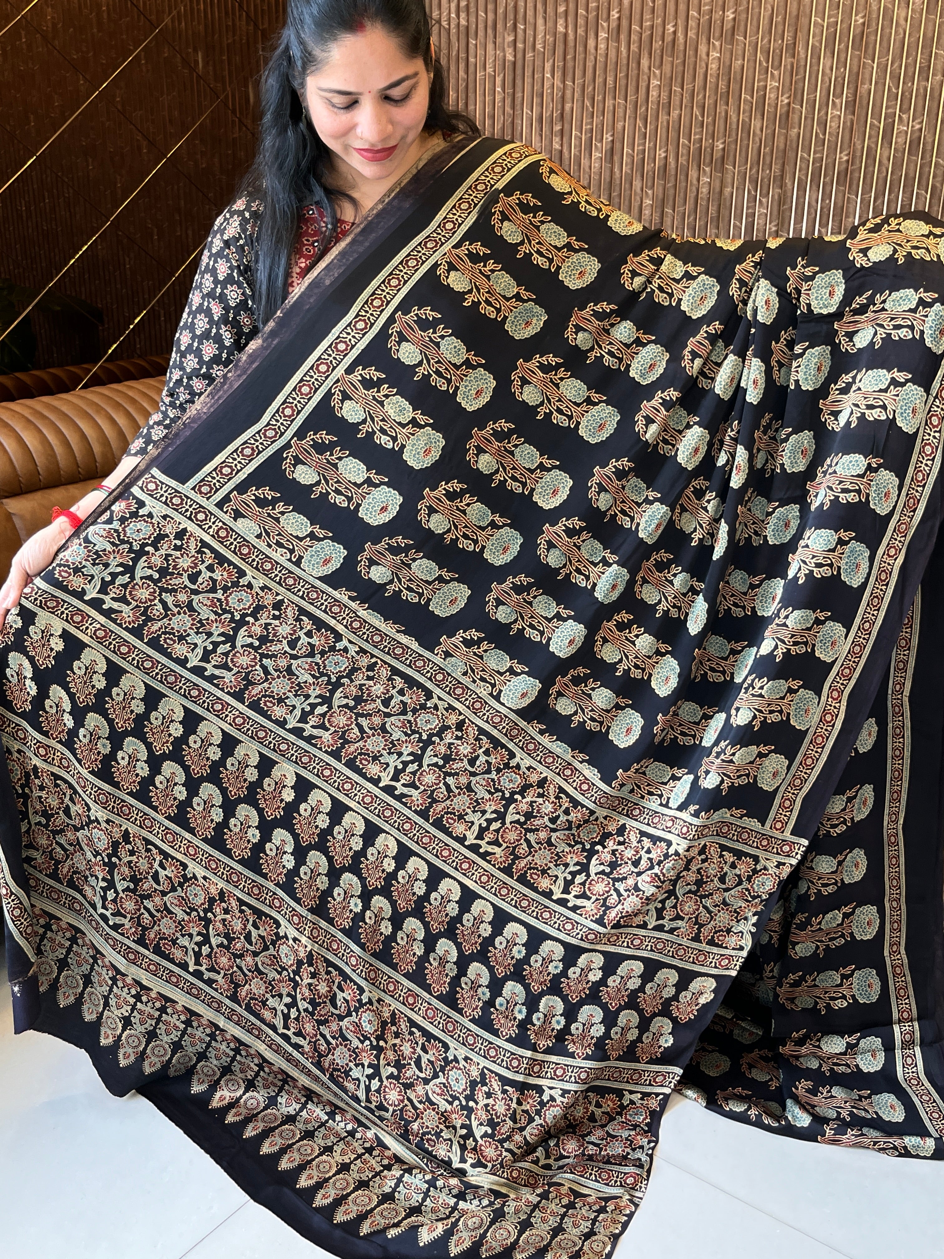 Ajrak modal silk saree