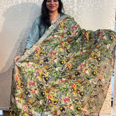 Linen cotton floral design dupatta - PAR555