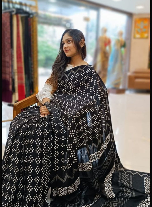 Jet Black Modal Silk Sarees - PRV5255