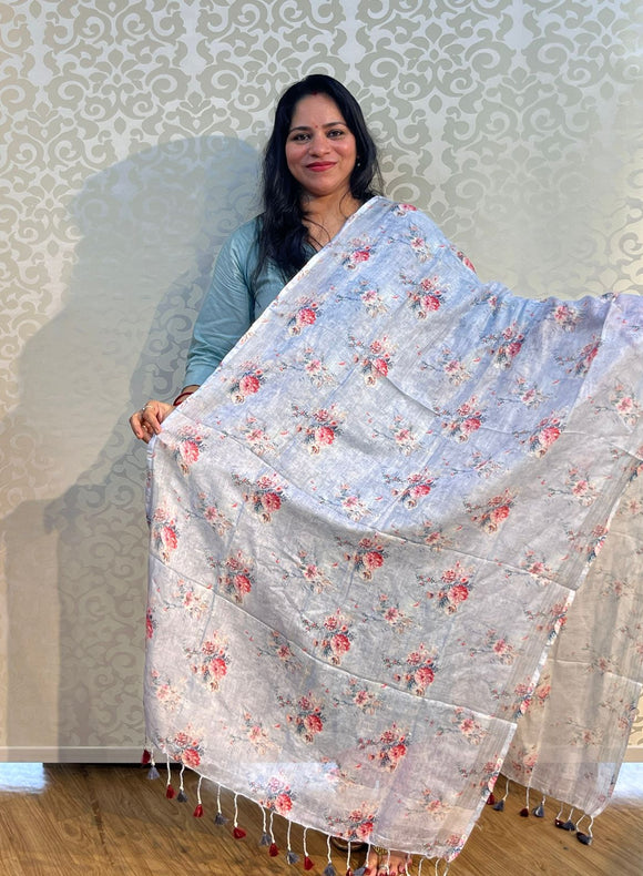 Linen cotton floral design dupatta - PAR555