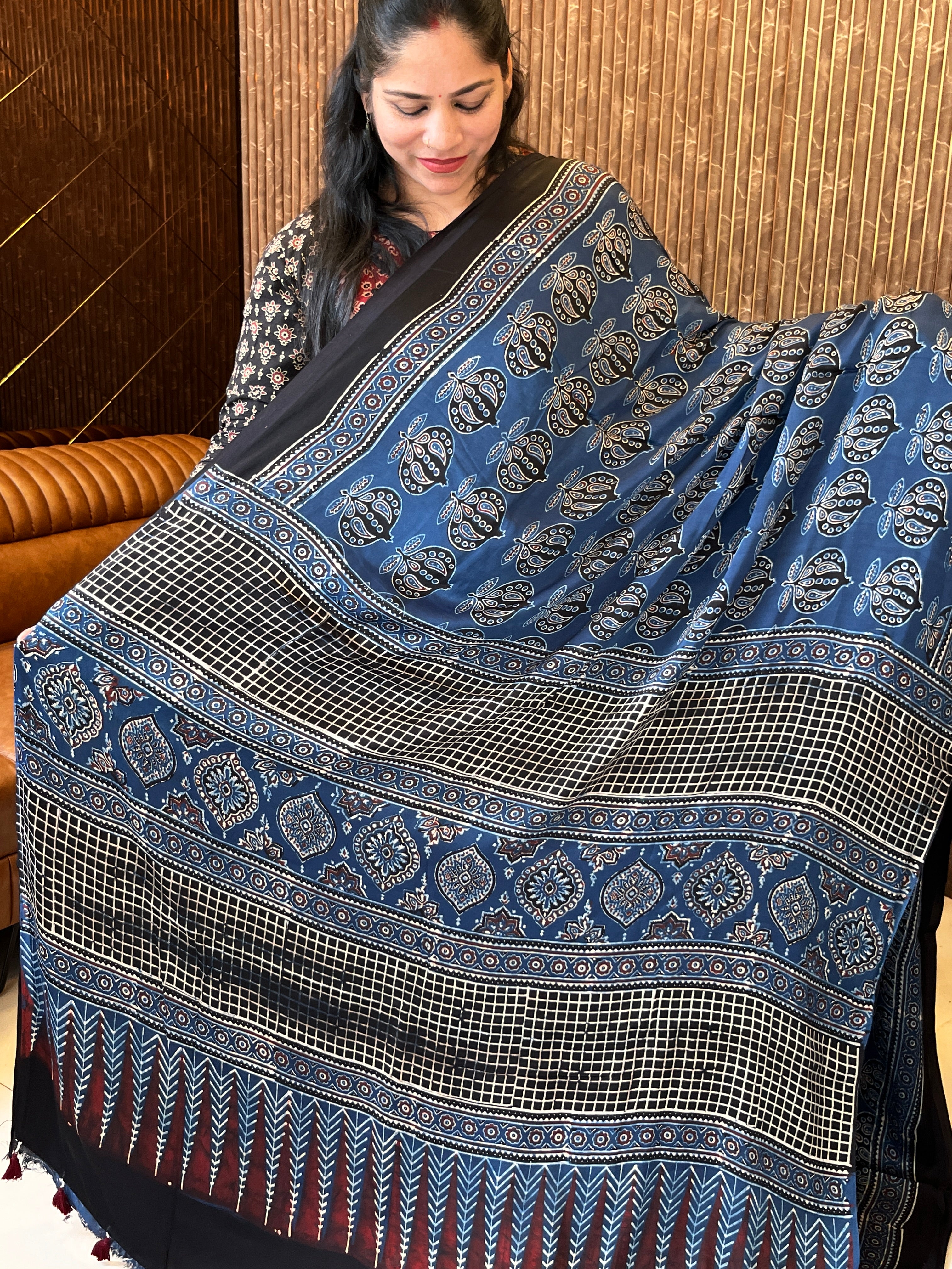 Ajrak modal silk saree