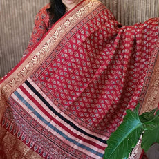 Ajrakh Dola silk saree - 7666