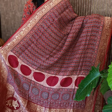 Ajrakh Dola silk saree - 7666