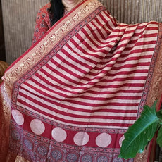 Ajrakh Dola silk saree - 7666