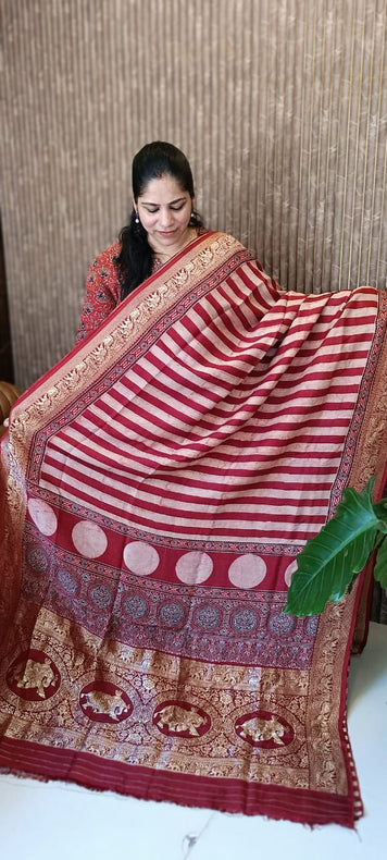 Ajrakh Dola silk saree - 7666