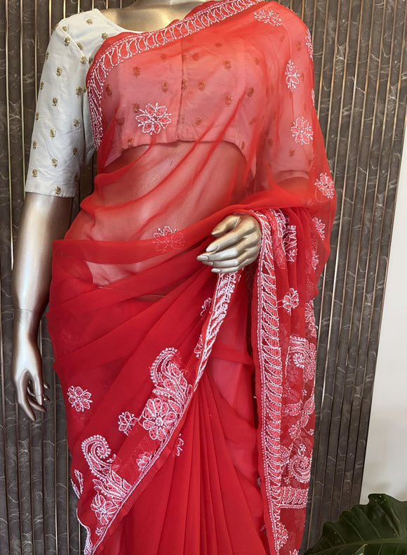 Lucknowi Chikankari Saree - PRV28