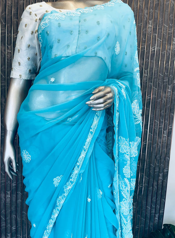 Lucknowi Chikankari Saree - PRV28