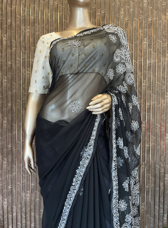 Lucknowi Chikankari Saree - PRV28