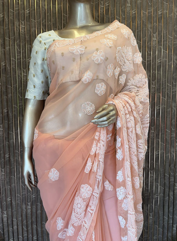 Lucknowi Chikankari Saree - PRV28