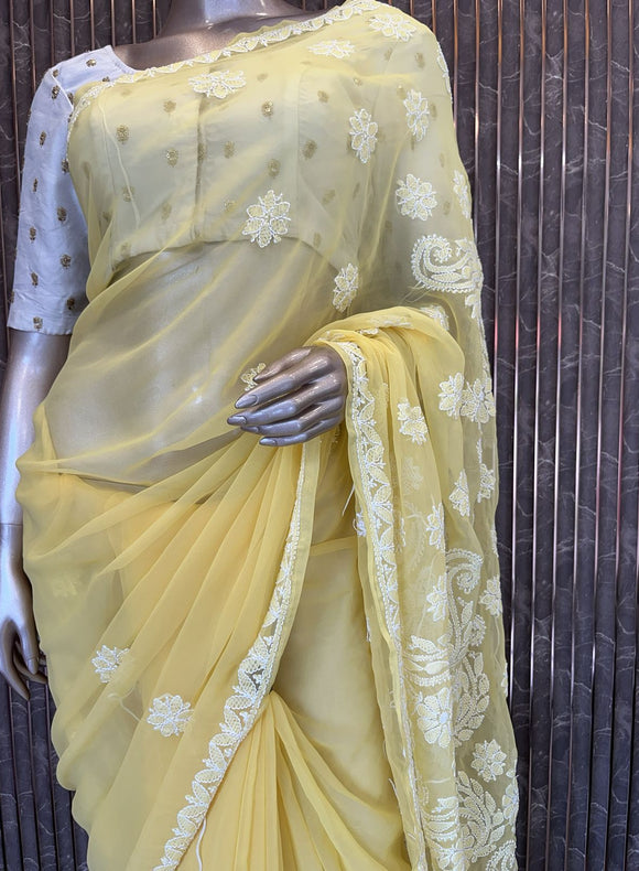 Lucknowi Chikankari Saree - PRV28