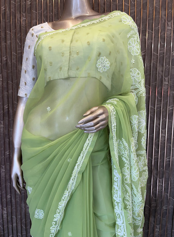 Lucknowi Chikankari Saree - PRV28