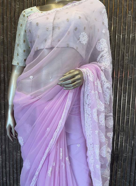 Lucknowi Chikankari Saree - PRV28