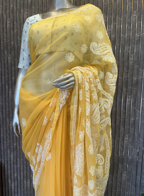 Lucknowi Chikankari Saree - PRV28