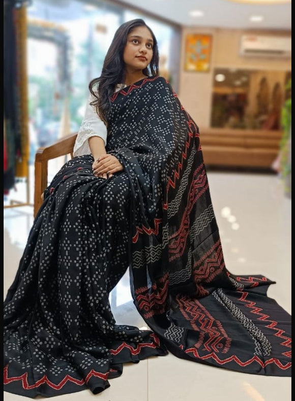 Jet Black Modal Silk Sarees - PRV5255