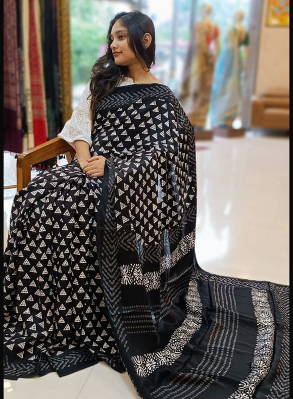 Jet Black Modal Silk Sarees - PRV5255