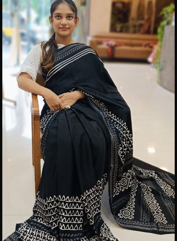 Jet Black Modal Silk Sarees - PRV5255