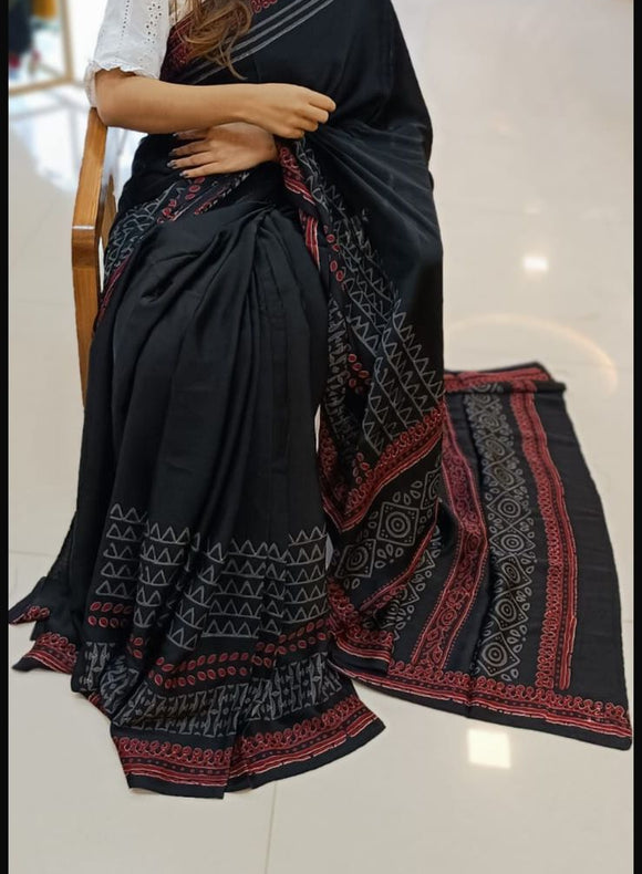 Jet Black Modal Silk Sarees - PRV5255